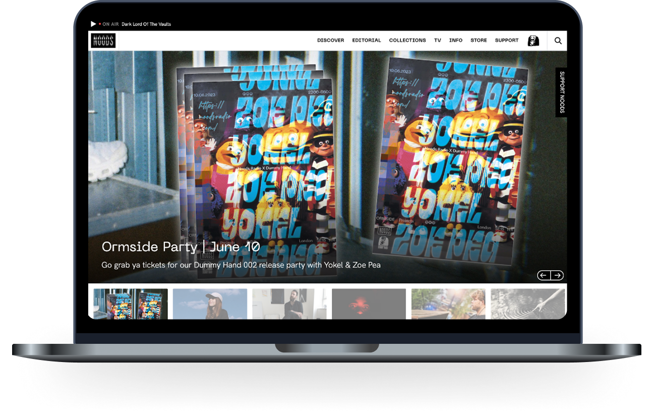 Noods Radio Website on laptop